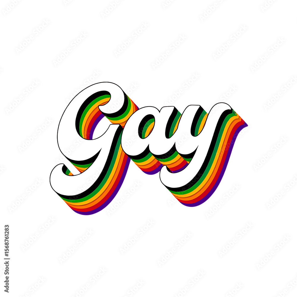 Obraz premium Vibrant 'Gay' text, brilliantly rendered in rainbow colors, celebrating pride, identity, diversity, and the spirit of love and equality for all.