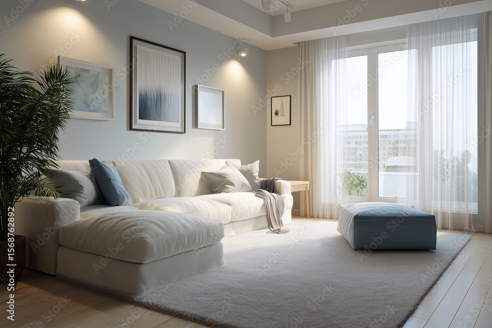 Fototapeta premium A Modern Minimalist White Living Room