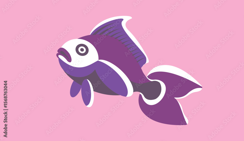 Fototapeta premium Purple Ornamental Fish Vector Illustration with Bubbles