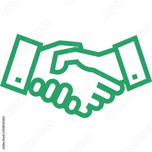 Green handshake icon symbolizing agreement partnership and successful business deal