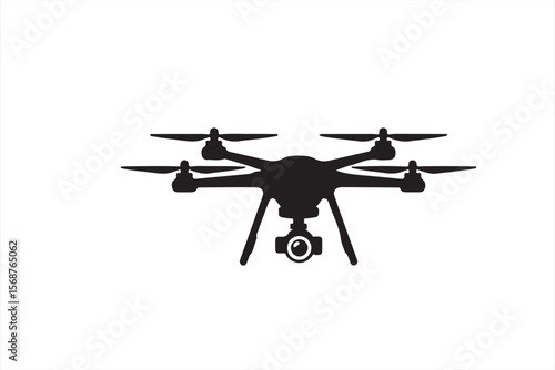 Silhouette of a Hexacopter Drone with Gimbal Camera – Minimalist Line Art for Tech and Aerial Concepts