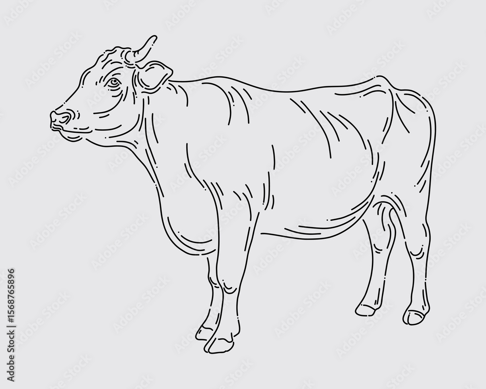 Fototapeta premium Outline illustration of cow cattle neat animal vector isolated print art editable