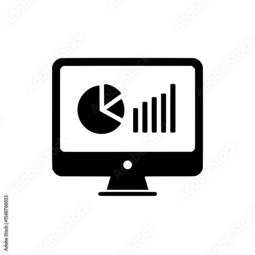 Desktop monitor icon with pie and bar charts representing data visualization or business analytics