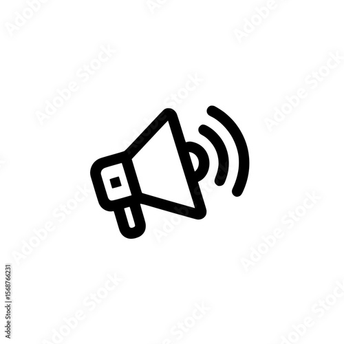 Bold black icon of a megaphone emitting sound waves for communication or alerts