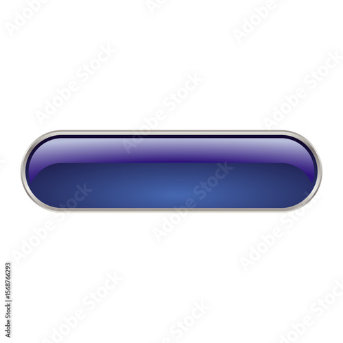 3D blue rounded rectangle long button png UI asset vector template
