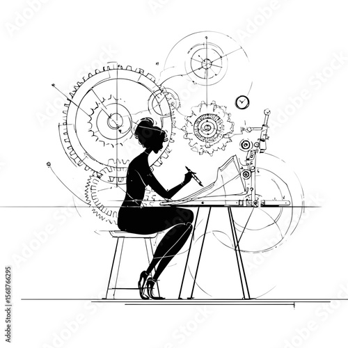 Woman Engineer at Work: Design & Innovation Illustration