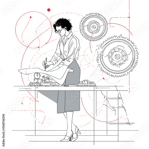 Woman Engineer at Work: Design & Innovation Illustration