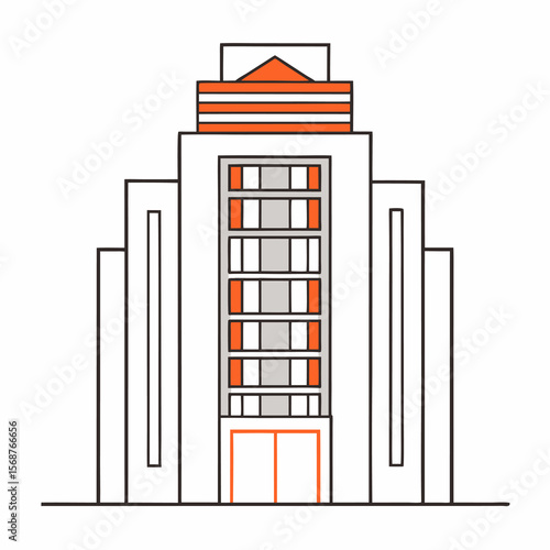 Outline of a tall building with elevators and interior floors, vector cross-section with white background.
