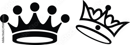 Black Royal Crown Icons - King and Queen Royalty Symbols Set

