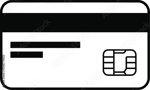 A simple black and white illustration of a credit card design icon