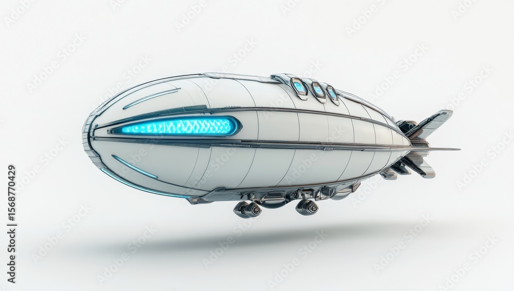 Obraz premium Futuristic Airship, Isolated on White Background, Modern Design, Empty Interior
