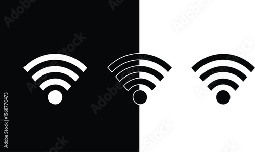 Three wifi symbols displayed in black and white divided background