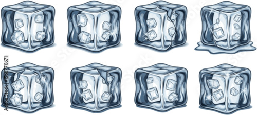 Hand-Drawn Ice Cubes Vector Summer Drinks, Cocktails, and Refreshment Designs.
