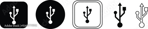 Illustration of five usb icons in different styles on a white background