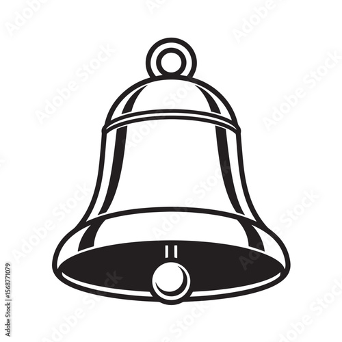 A simple black and white vintage art illustration of a school bell or church bell symbol
