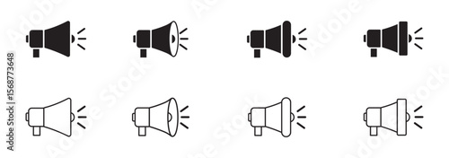 Sound volume icons set with different signal levels on white background. Sound icon, volume symbol, speaker sign, audio control icon set. Vector design eps 10