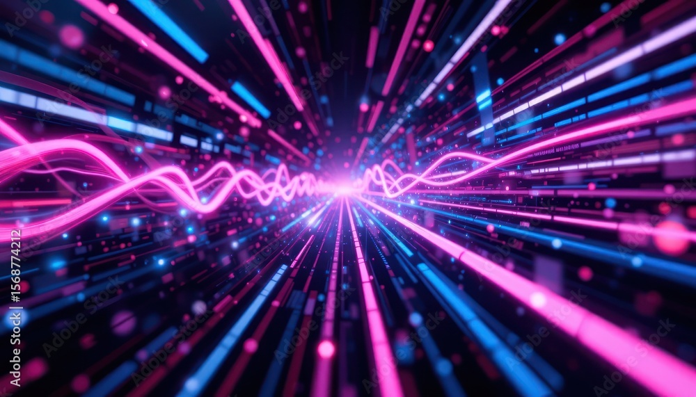 Abstract Neon Lights Tunnel: Digital Data Stream Abstract Neon Lights Tunnel: Digital Data Stream