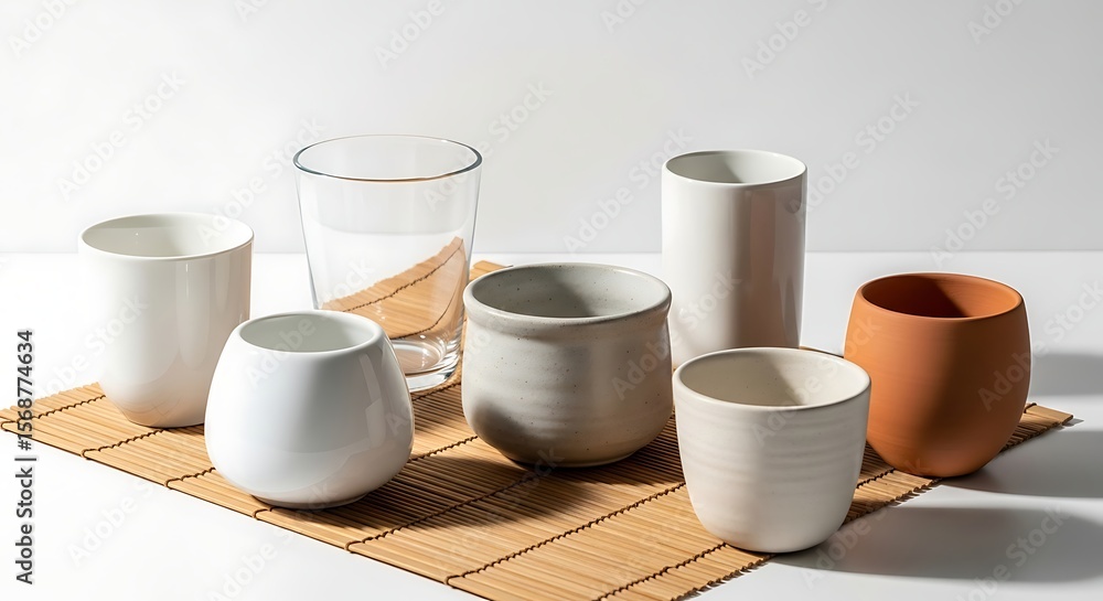Variety of ceramic and glass drinking vessels Variety of ceramic and glass drinking vessels