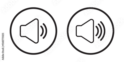 Volume icon set, Speaker volume and mute icon in circle outline. Simple sound volume and audio mute mark symbol design illustration. design eps 10