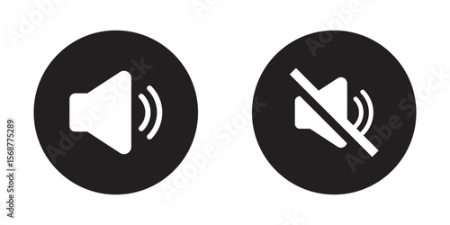 Volume icon set, Speaker volume and mute icon in circle outline. Simple sound volume and audio mute mark symbol design illustration. design eps 10