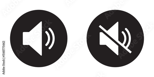 Volume icon set, Speaker volume and mute icon in circle outline. Simple sound volume and audio mute mark symbol design illustration. design eps 10