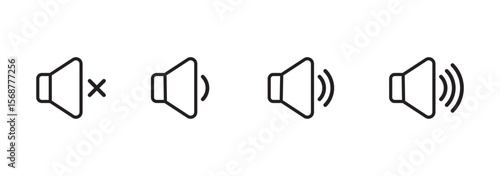 Sound volume icons set with different signal levels on white background. Аn icon that increases and reduces the sound. Speaker icon set. volume icon vector. loudspeaker icon vector.  design eps 10 
