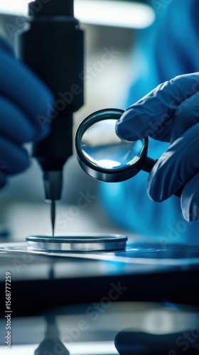 Wallpaper Mural Microscopic Examination: Precision and Detail in Scientific Research, Close-up of a Scientist Using a Magnifying Glass and Advanced Tools for Detailed Analysis Torontodigital.ca