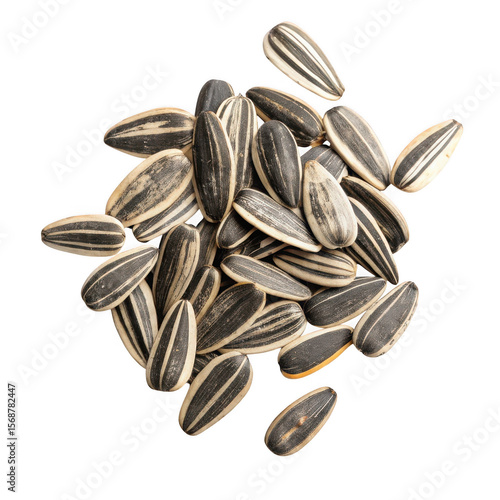 A pile of striped sunflower seeds isolated on transparent background