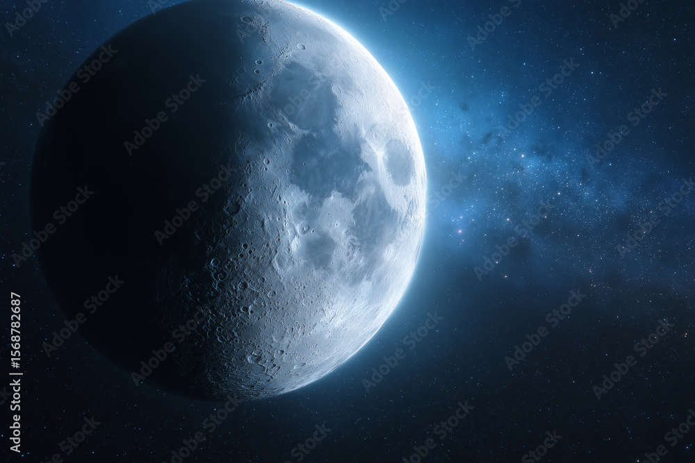 Obraz premium Bright Side of the Moon Against Starry Night Sky