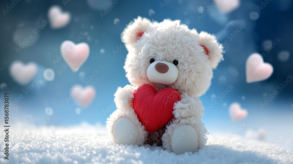 Valentine Teddy Bear Surrounded by Pink Heart Shapes Valentine Teddy Bear Surrounded by Pink Heart Shapes