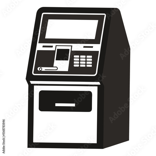 Modern ATM Machine Silhouette Icon with Card Slot and Screen for Finance and Banking Design