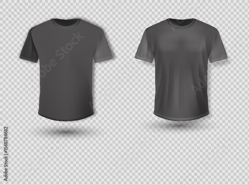 Shirt mockup set. T-shirt template. Black, gray and red with white version, front design.