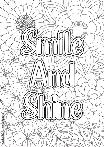 Positive Quotes Smile And Shine Coloring Page Floral Art