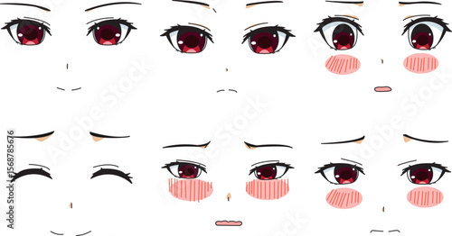 Front View Female Face Expressions Vector