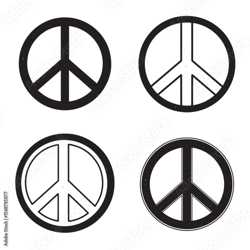 Four different versions of the peace sign in a retro vintage art style design