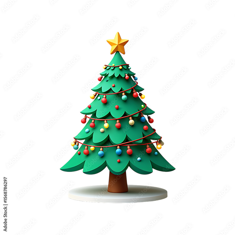 Festive Christmas Tree Illustration, Decorations, Holiday, and Celebrations, With Star, and Ornaments, and Traditional Style Festive Christmas Tree Illustration, Decorations, Holiday, and Celebrations, With Star, and Ornaments, and Traditional Style