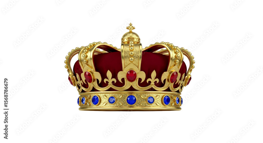 Fototapeta premium Royal Gold Crown with Red and Blue Jewels: Majestic Symbol of Power and Royalty
