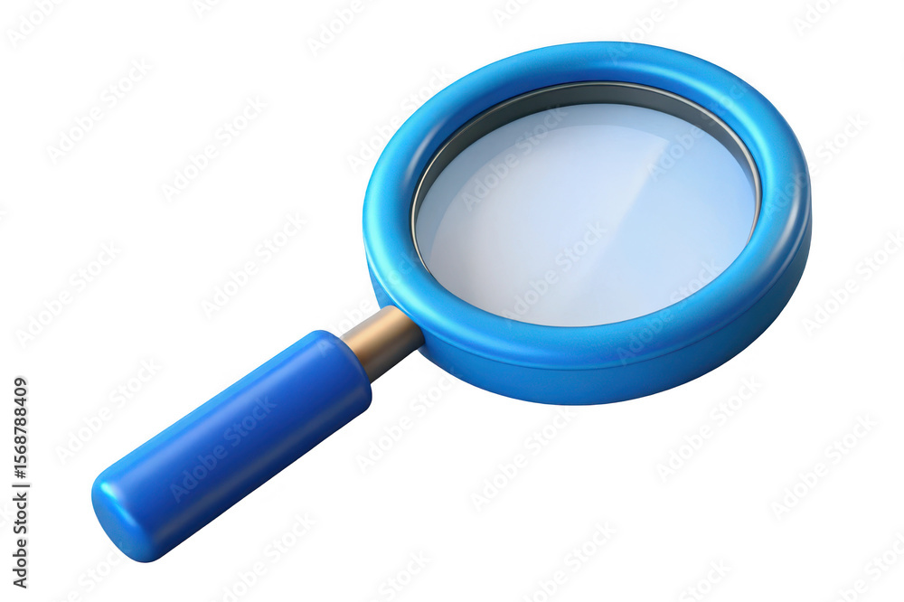 A blue magnifying glass with a golden neck and transparent background isolated on transparent background A blue magnifying glass with a golden neck and transparent background isolated on transparent background