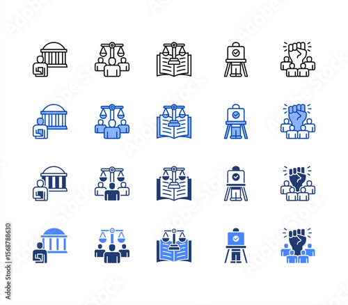 Democracy  icon sheet multiple style collection.  Civic, Human rights, Constitution, Voting booth, Freedom.