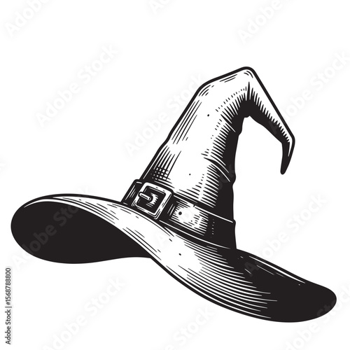 Vintage engraved illustration of a classic halloween witch hat with buckle belt
