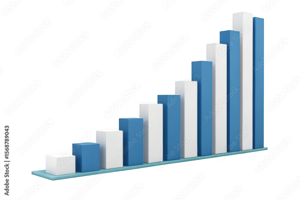 Rising blue and white bar chart showing growth isolated on transparent background Rising blue and white bar chart showing growth isolated on transparent background