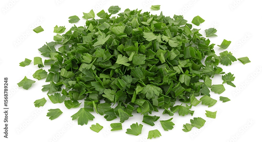 Naklejka premium Chopped Fresh Green Parsley Leaves Isolated on White Background. 