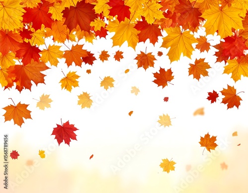 Autumn leaves falling on white background