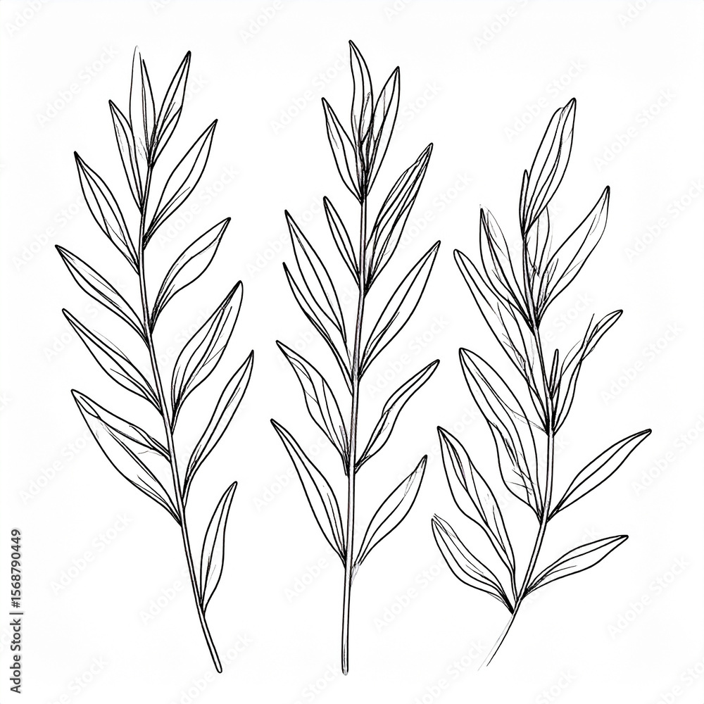 Fototapeta premium Minimalist Ink Drawing of Sagebrush Stems with Flowing Lines