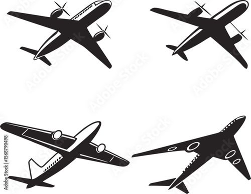 Aviation Fleet: Overhead view of diverse aircraft silhouettes, evoking the grandeur of flight. Capturing the silhouette of different aircraft shapes 