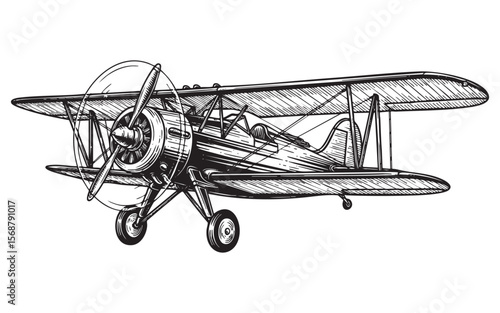 vintage airplane Aircraft Vector Engraving Illustration

