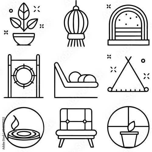 Plant lantern archway dog agility equipment lounge tent candle chair window leaves