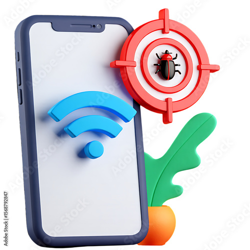 Digital Security Smartphone Bug Targeting with Wi-Fi Signal and Antivirus Software Protection - Cyber Threat Detection.