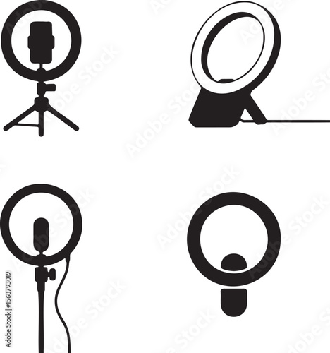 Ring light silhouette set vector illustration isolated On Transparent Background