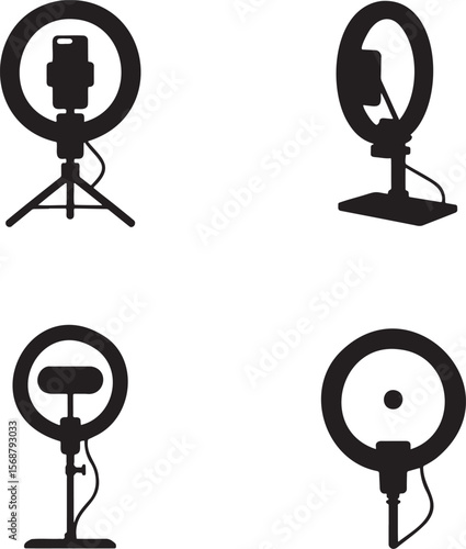 Ring light silhouette set vector illustration isolated On Transparent Background